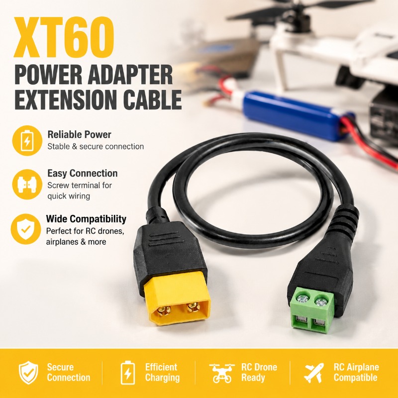Drone Battery Connector - Câble adaptateur XT60 mâle-femelle vers bornier